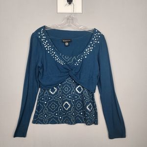 INC Long Sleeve Shirt Blue Teal Sz Medium Petite MP
